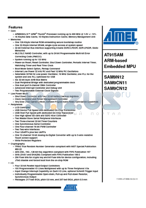 SAM9N12 datasheet - The ARM926EJ-S based SAM9CN12 features the frequently requested combination of user...
