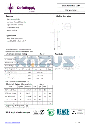 OSR7CA5A31A datasheet - 5mm Round Red LED 5mm Round Standard Directivity High Luminous LEDs