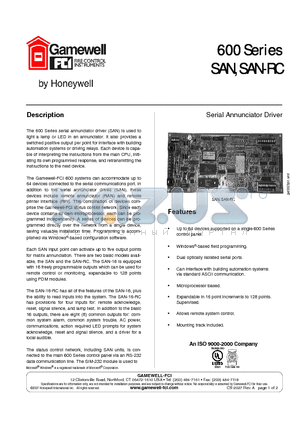 SAN-16-RC datasheet - Serial annunciator driver module, main driver with 16-outputs