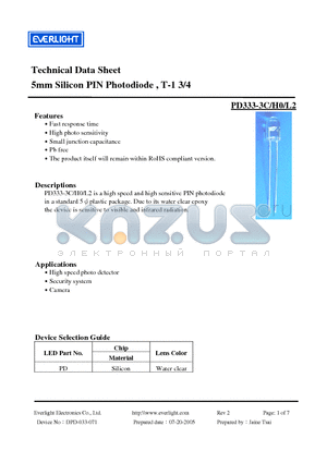 PD333-3C datasheet - 5mm Silicon PIN Photodiode , T-1 3/4