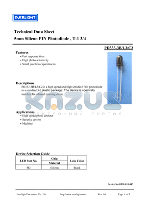 PD333-3C2 datasheet - 5mm Silicon PIN Photosiode, T-1 3/4