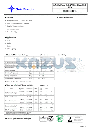 OSRGH4S2C1A datasheet - 3.5x2.8x1.9mm Red & Yellow Green SMD LED