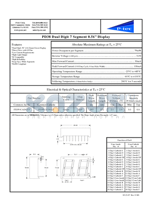 PD38-CADG13 datasheet - Dual Digit 7 Segment 0.56 Display