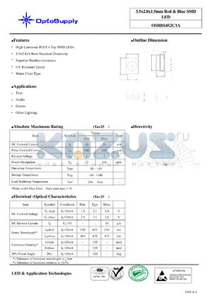 OSRBS4S2C1A datasheet - 3.5x2.8x1.9mm Red & Blue SMD LED