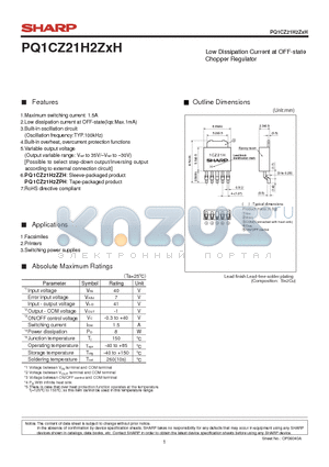 PQ1CZ21H2ZXH datasheet - Low Dissipation Current at OFF-state Chopper Regulator