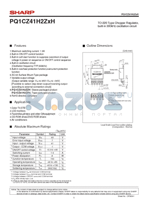 PQ1CZ41H2ZXH datasheet - TO-220 Type Chopper Regulator, built-in 300kHz oscillation circuit