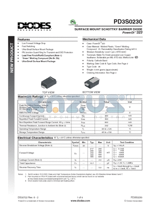 PD3S0230-7 datasheet - SURFACE MOUNT SCHOTTKY BARRIER DIODE PowerDI 323