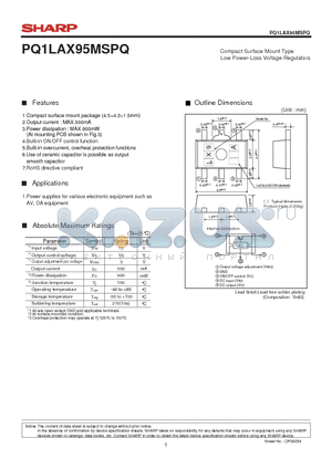 PQ1LAX95MSPQ datasheet - Compact Surface Mount Type Low Power-Loss Voltage Regulators