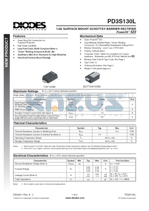 PD3S130L-7 datasheet - 1.0A SURFACE MOUNT SCHOTTKY BARRIER RECTIFIER PowerDI 323