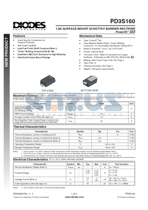 PD3S160-7 datasheet - 1.0A SURFACE MOUNT SCHOTTKY BARRIER RECTIFIER PowerDI 323