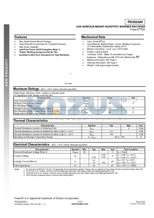 PD3S230H datasheet - 2.0A SURFACE MOUNT SCHOTTKY BARRIER RECTIFIER