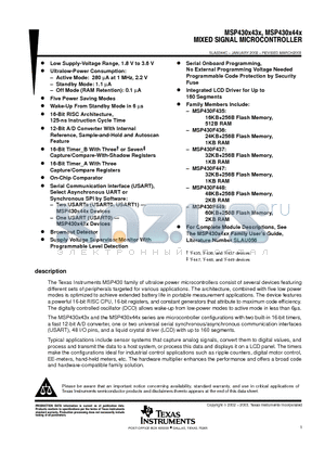 MSP430X43X datasheet - Mixed signal microcontroller