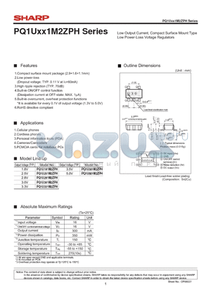 PQ1U181M2ZPH datasheet - Low Output Current, Compact Surface Mount Type Low Power-Loss Voltage Regulators