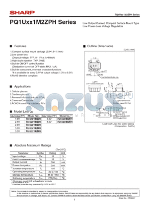 PQ1U251M2ZPH datasheet - Low Output Current, Compact Surface Mount Type Low Power-Loss Voltage Regulators