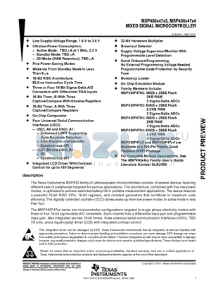 MSP430X47X3 datasheet - MIXED SIGNAL MICROCONTROLLER