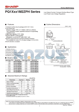 PQ1X151M2ZPH datasheet - Low Output Current, Compact Surface Mount Type Low Power-Loss Voltage Regulators