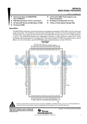 MSP50C30 datasheet - MIXED-SIGNAL PROCESSOR