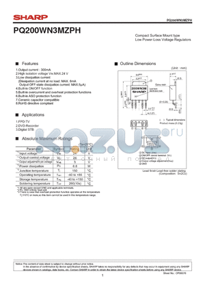 PQ200WN3MZPH datasheet - Compact Surface Mount type Low Power-Loss Voltage Regulators