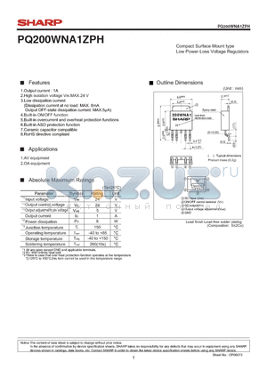PQ200WNA1ZPH datasheet - Compact Surface Mount type Low Power-Loss Voltage Regulators