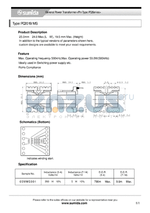 PQ2019 datasheet - General Power Transformer