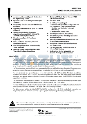 MSP50C614 datasheet - MIXED-SIGNAL PROCESSOR