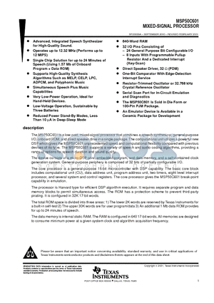 MSP50C601 datasheet - MIXED-SIGNAL PROCESSOR