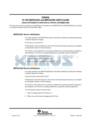 MSP53C392 datasheet - ERRATA