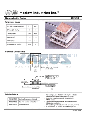MI2021T-01 datasheet - Thermoelectric Cooler