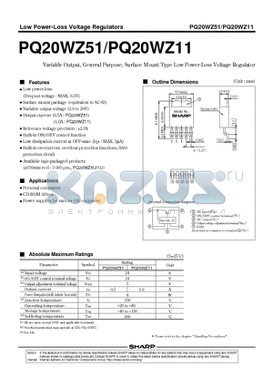 PQ20WZ11 datasheet - Variable Output, General Purpose, Surface Mount Type Power-Loss Voltage Regulator