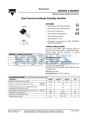 MI2050C-E3/4W datasheet - Dual Common-Cathode Schottky Rectifier