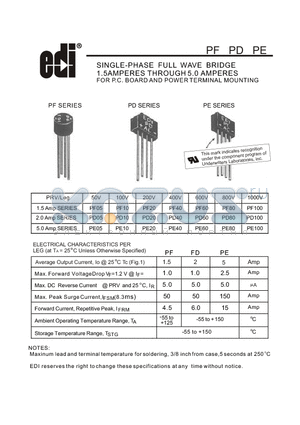 PD40 datasheet - SINGLE-PHASE FULL WAVE BRIDGE 1.5AMPERES THROUGH 5.0 AMPERES FOR P.C. BOARD AND POWER TERMINAL MOUNTING