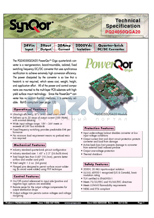 PQ24050QGA20NRS datasheet - Quarter-brick DC/DC Converter