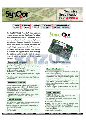 PQ24033QGL25NNS datasheet - Quarter-brick DC/DC Converter