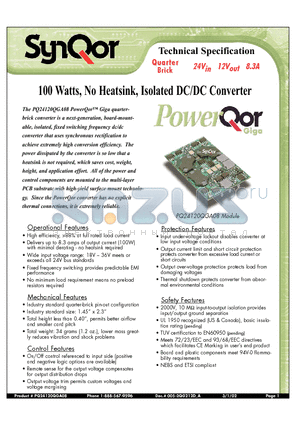 PQ24120QGA08NKS datasheet - 100 Watts, No Heatsink, Isolated DC/DC Converter