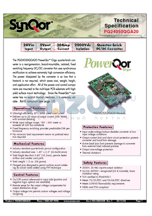 PQ24050QGA20PRS datasheet - Quarter-brick DC/DC Converter