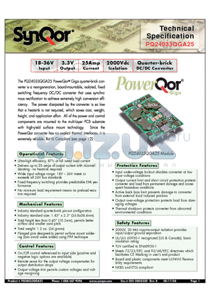 PQ24033QGA25PKS datasheet - Quarter-brick DC/DC Converter