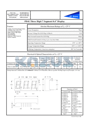 PD41-CAMO12 datasheet - Three Digit 7 Segment 0.4 Display