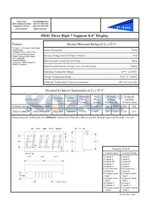 PD41-CCMR18 datasheet - Three Digit 7 Segment 0.4 Display