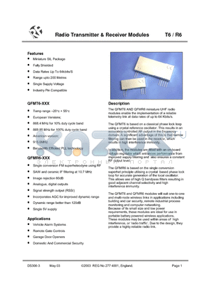 R6-86985 datasheet - Radio Transmitter & Receiver Modules