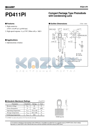 PD411PI datasheet - Compact Package Type Photodiode with Condensing Lens