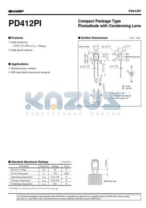 PD412PI datasheet - Compact Package Type Photodiode with Condensing Lens