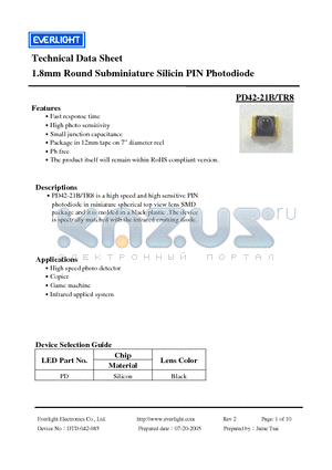 PD42-21B/TR8 datasheet - 1.8mm Round Subminiature Silicin PIN Photodiode