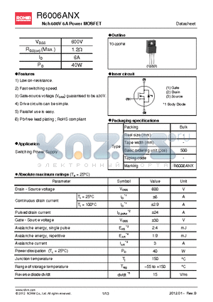 R6006ANX datasheet - Nch 600V 6A Power MOSFET