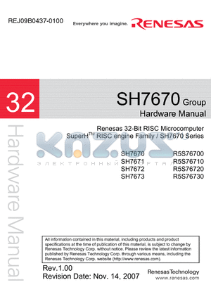 R5S76720 datasheet - 32-Bit RISC Microcomputer SuperHTM RISC engine Family / SH7670 Series