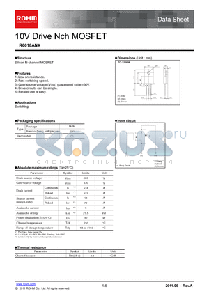 R6018ANX datasheet - 10V Drive Nch MOSFET
