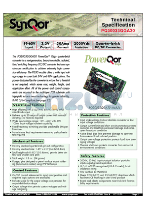 PQ30033QGA25NKS datasheet - Quarter-brick DC/DC Converter