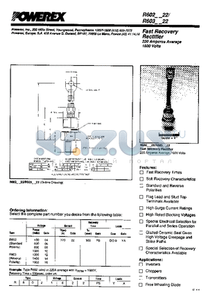 R6020622 datasheet - Fast Recovery Rectifier (220Amperes Average 1600 Volts)