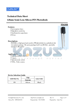 PD438B datasheet - 4.8 MM SEMI LENS SILICON PIN PHOTODIODE