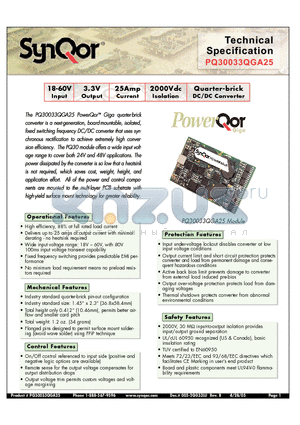 PQ30033QGA25PKS datasheet - Quarter-brick DC/DC Converter