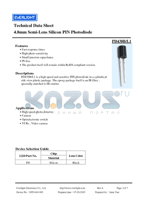 PD438B-L1_05 datasheet - 4.8mm Semi-Lens Silicon PIN Photodiode